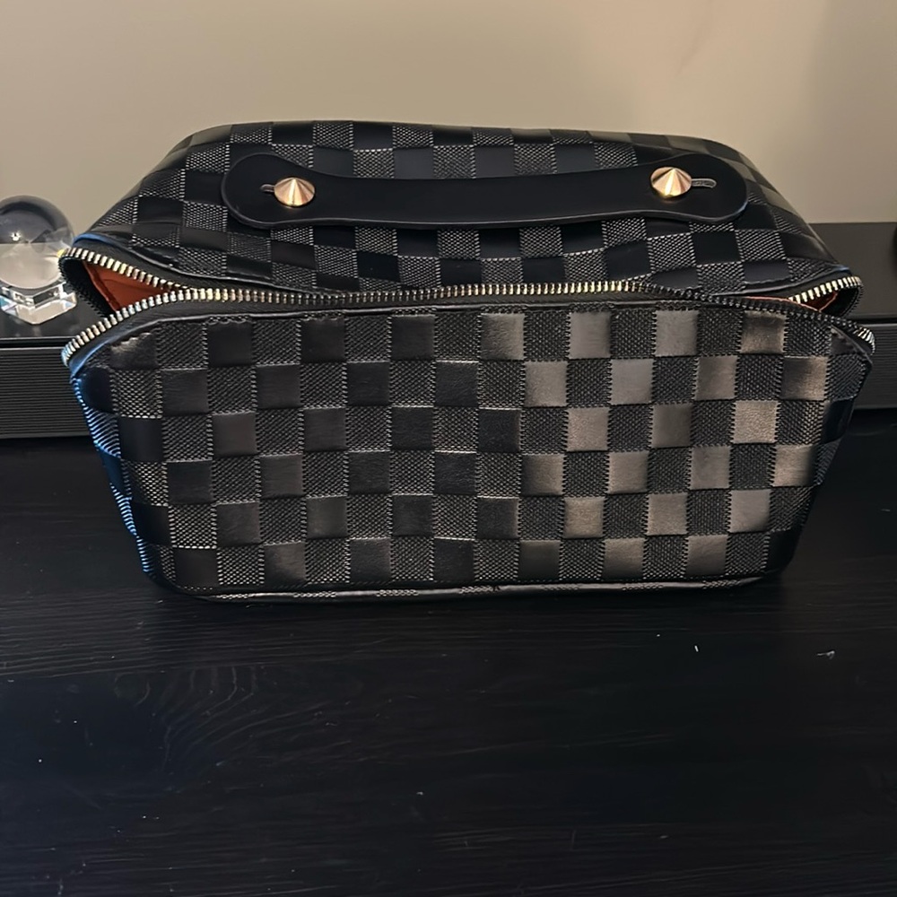 Black Checkered Cosmetic Bag NWOT